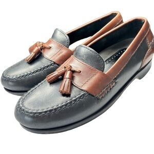 Johnston & Murphy Tassel Loafers Shoe Size 8.5 Black Brown Leather Moc Toe EUC